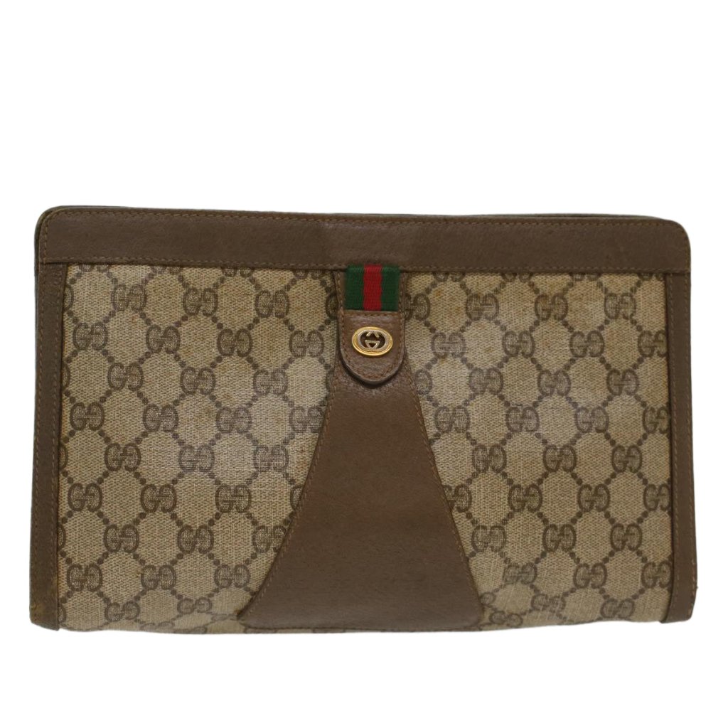 Gucci Gg Canvas Web Sherry Line Clutch Bag Beige Red 5601012